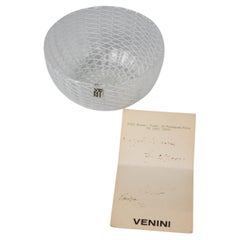 Italian Venini glass colorless zigzag ribbon design bowl, signed