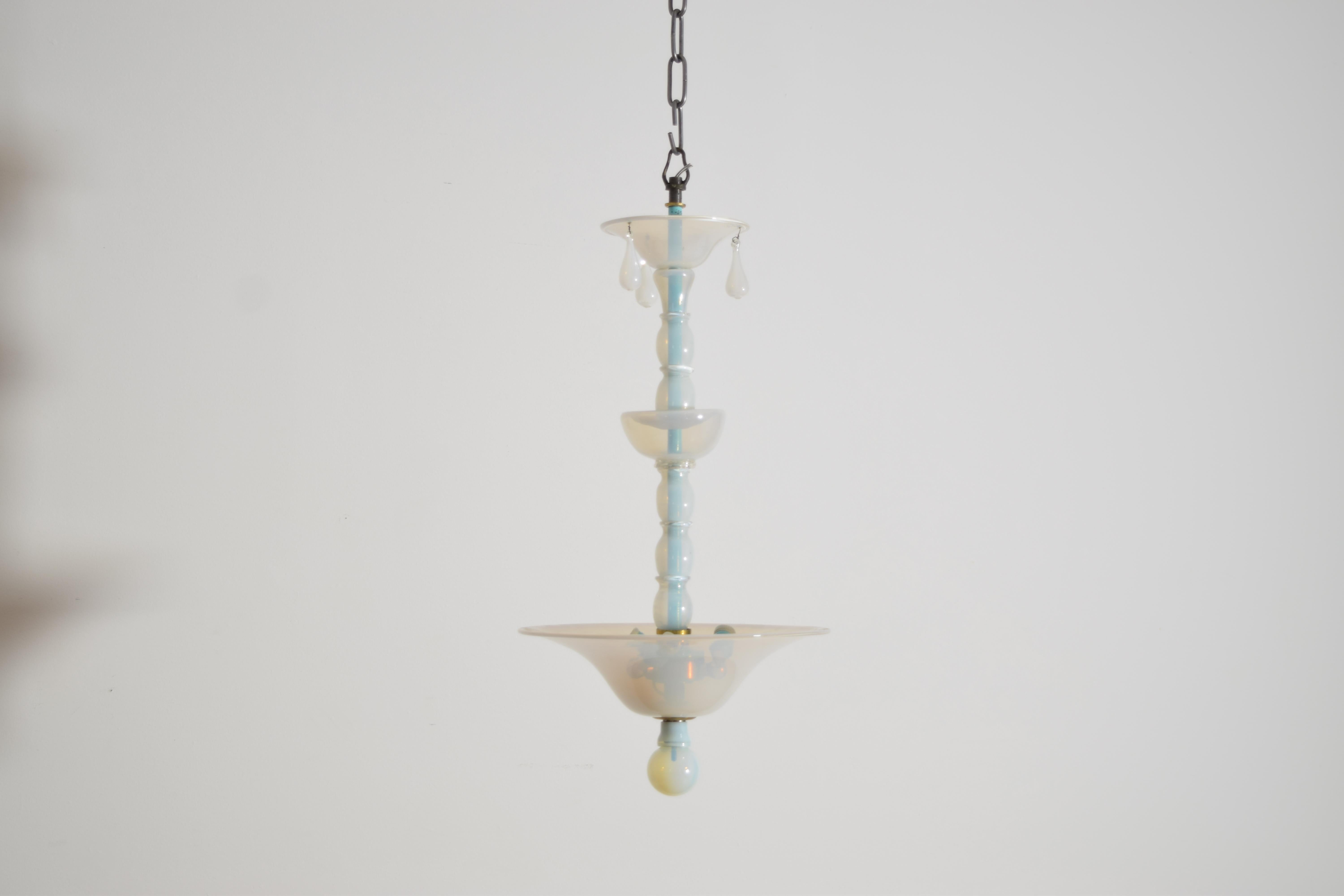Colgante Opalino Delicado Italiano Venini de Mediados de Siglo Art Nouveau