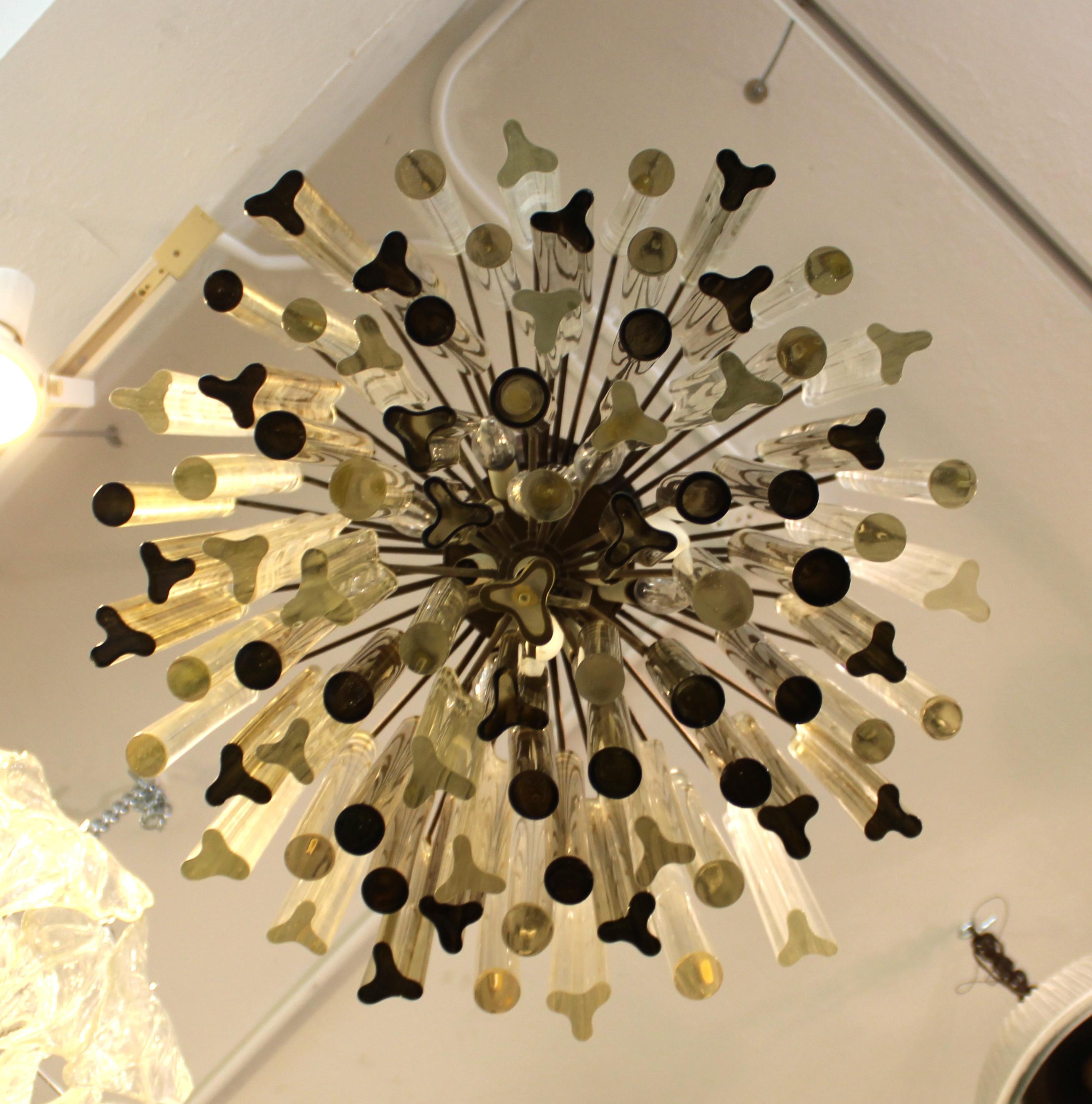 Mid-Century Modern Italian Venini Style Midcentury Murano Chandelier with Cut and Round Crystals