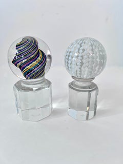Pair Italian Venini Murano Crystal Signed Paperweight Bookends