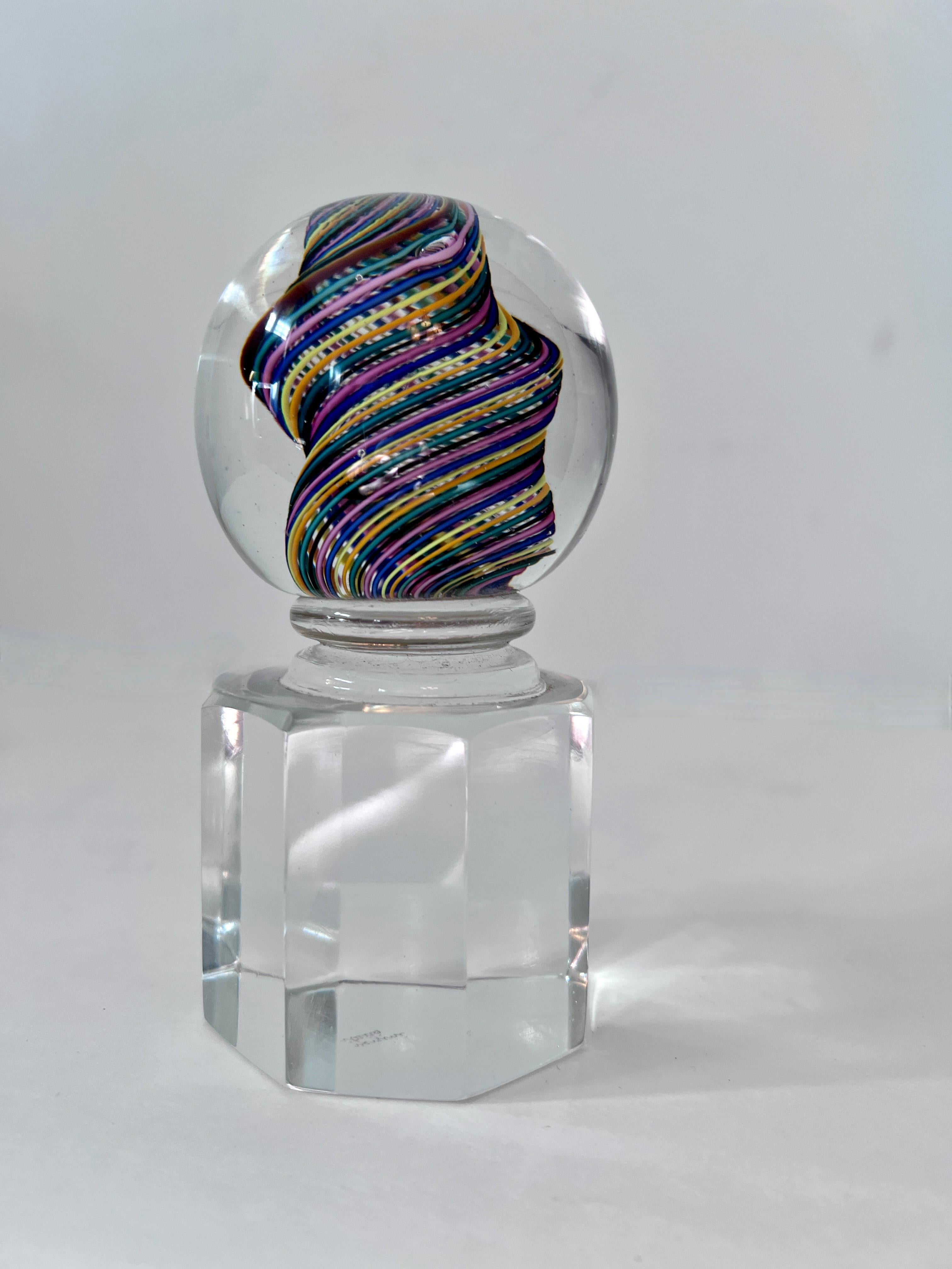 Hand-Crafted Signed Italian Venini Murano Multi Color Ribbon Paperweight For Sale