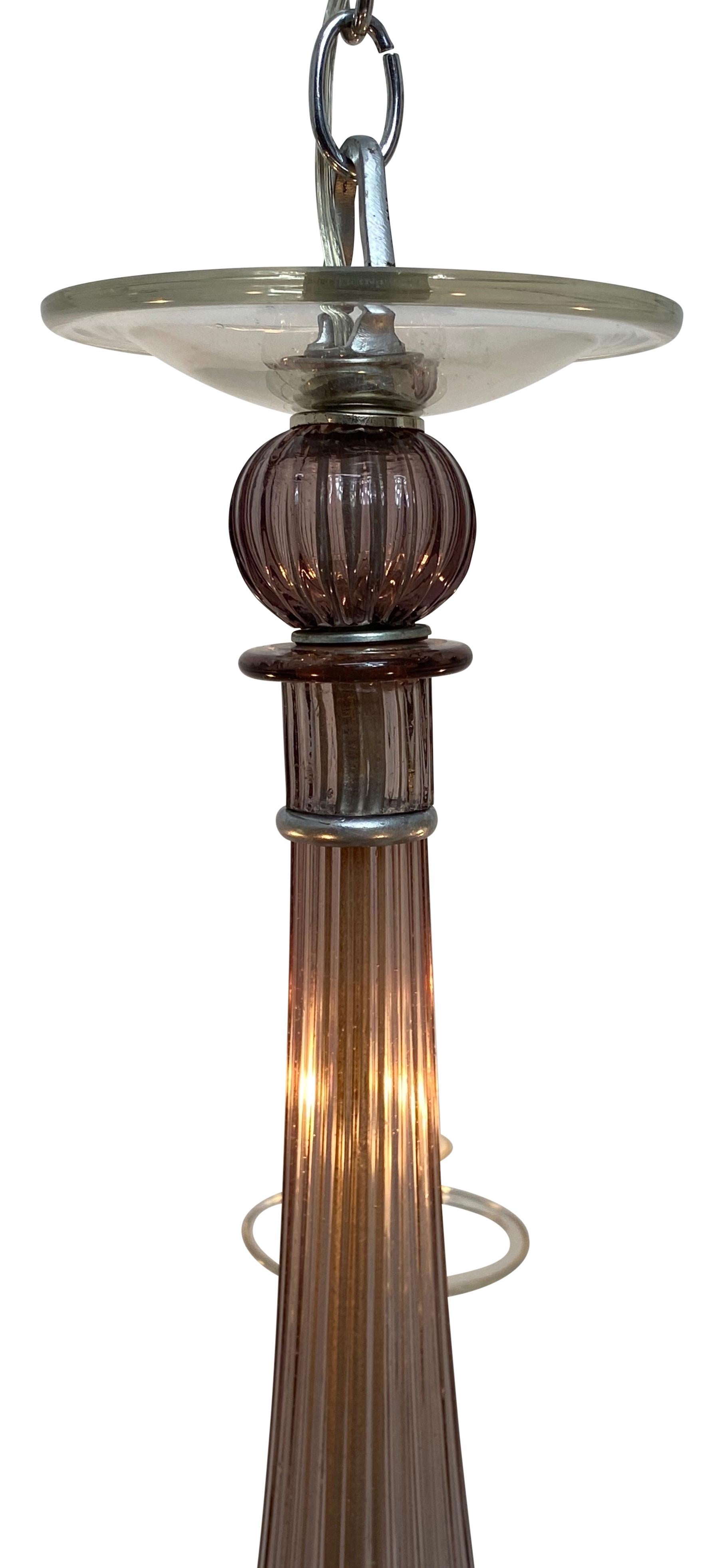 Italian Venini Style Art Glass Chandelier Light Fixture, Mid-20th Century In Good Condition In San Francisco, CA
