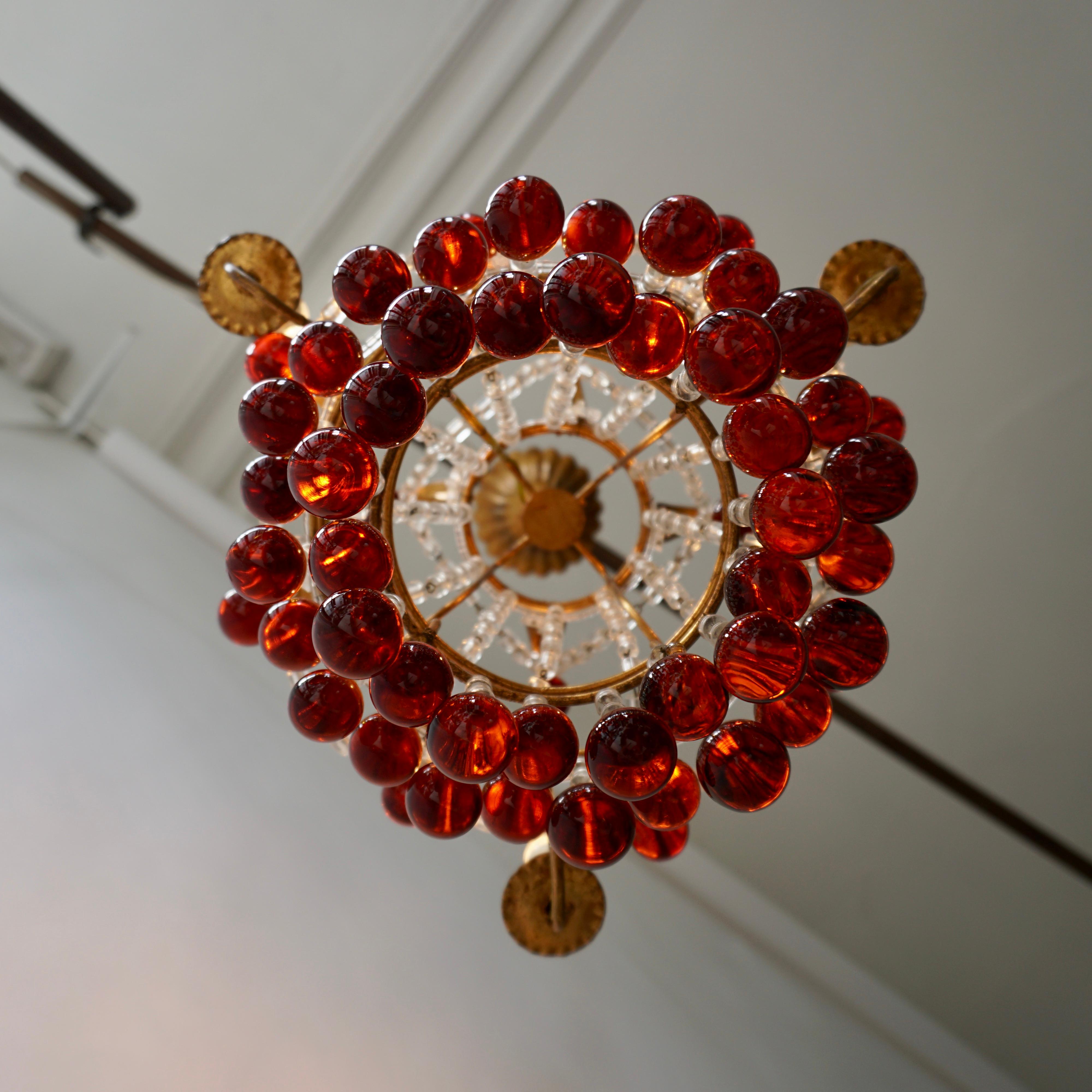 Hollywood Regency Italian Venini Style Chandelier with Murano Brown Glass Teardrops, 1950s For Sale