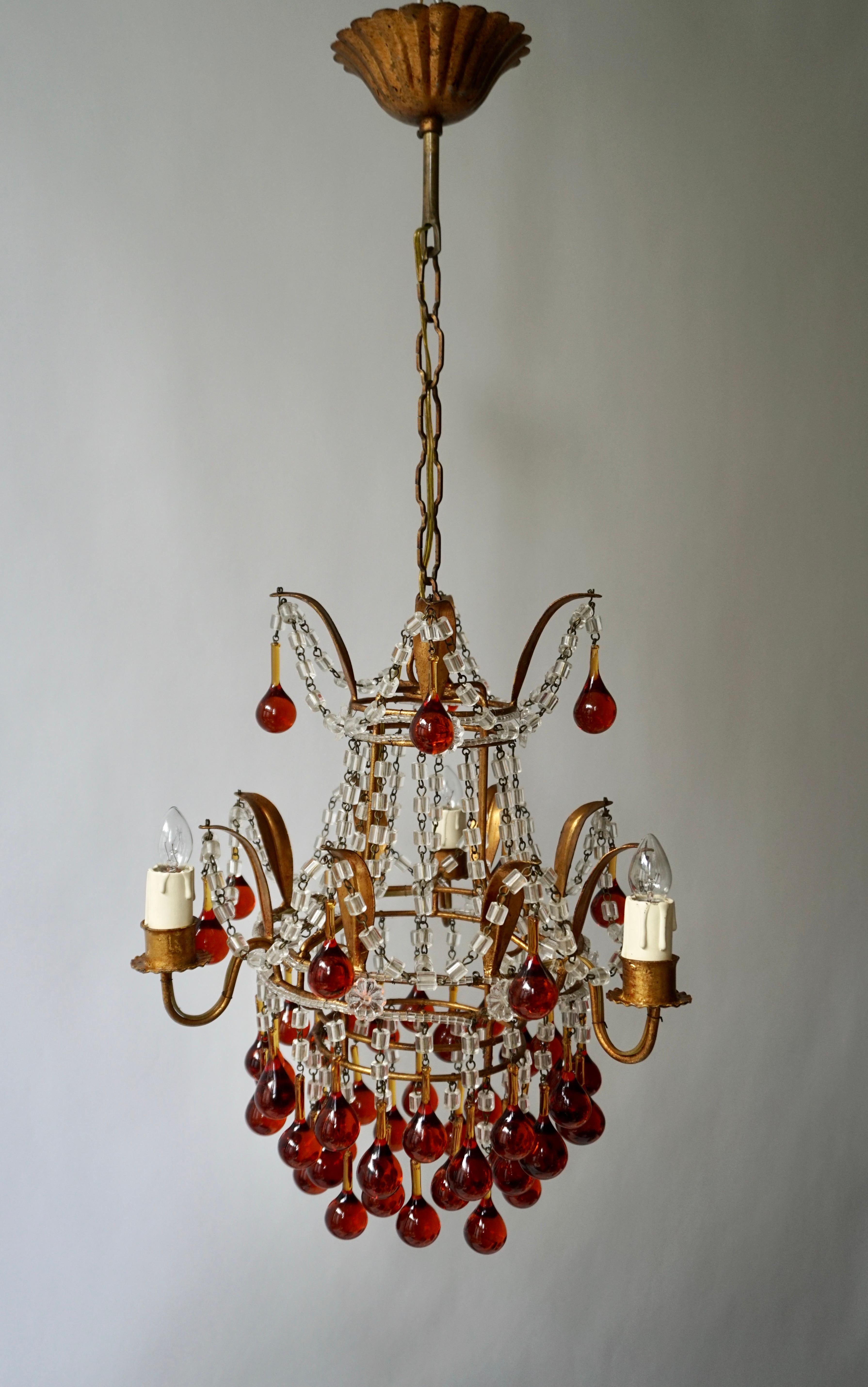 Italian Venini Style Chandelier with Murano Brown Glass Teardrops, 1950s In Good Condition In Antwerp, BE