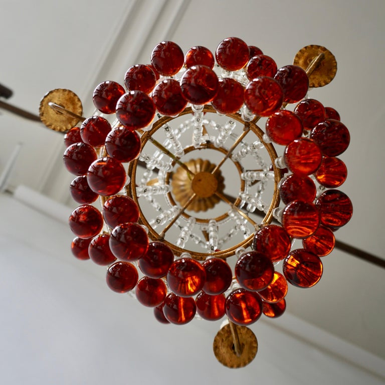 Italian Venini Style Chandelier with Murano Brown Glass Teardrops, 1950s For Sale 1