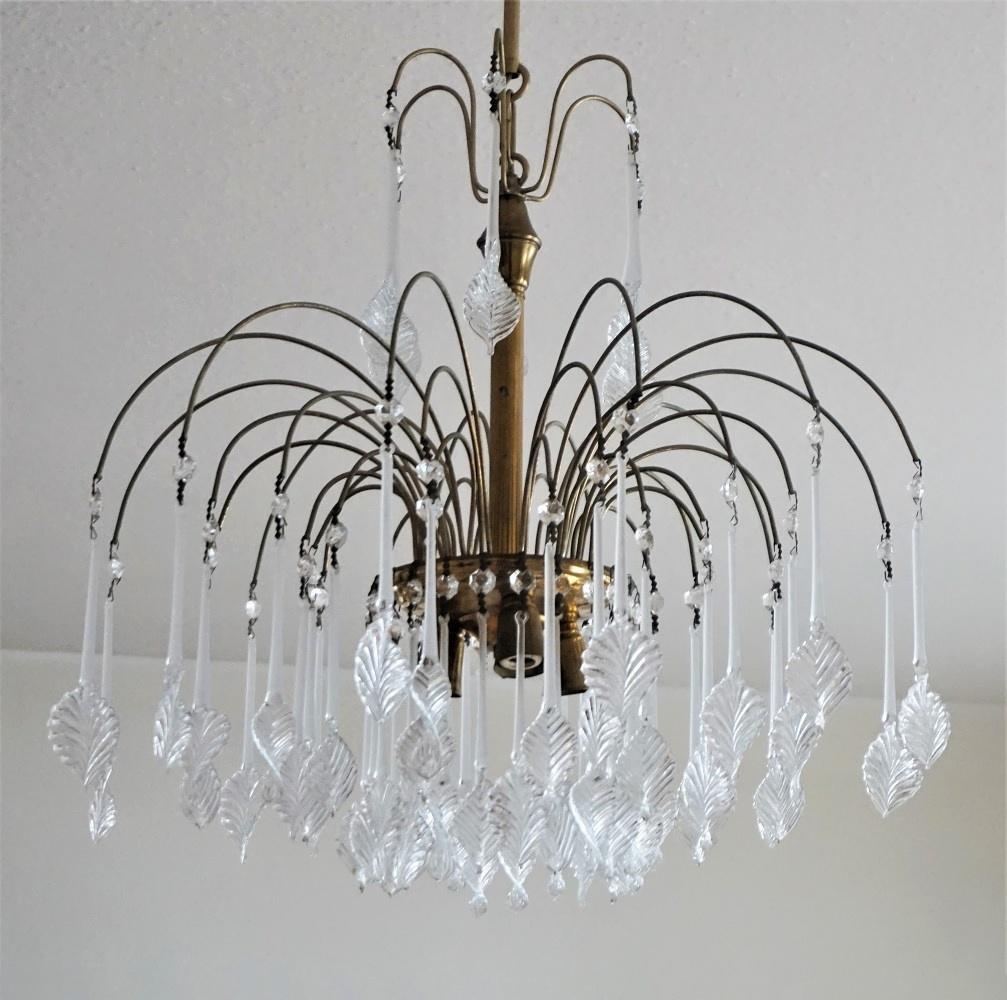 Art Deco Italian Venini Style Chandelier with Murano Glass Leaves, 1960s