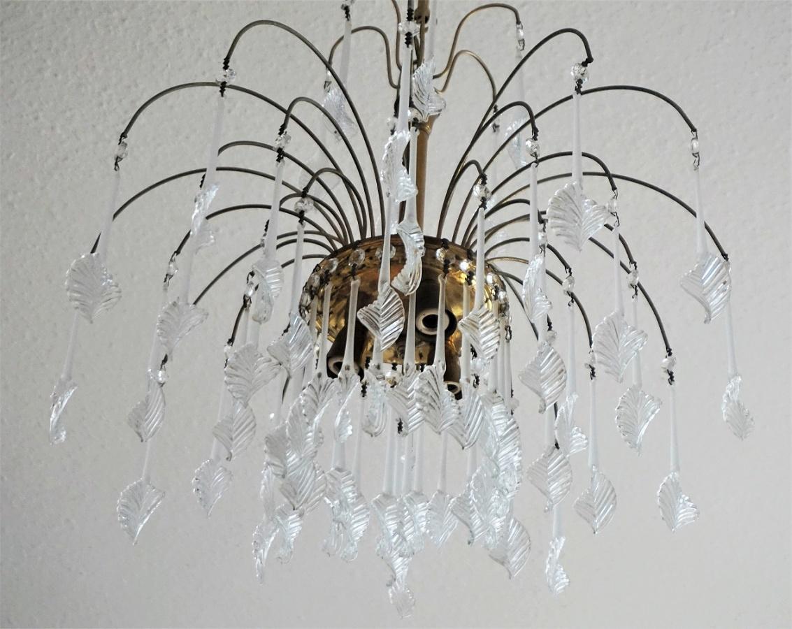 Brass Italian Venini Style Chandelier with Murano Glass Leaves, 1960s