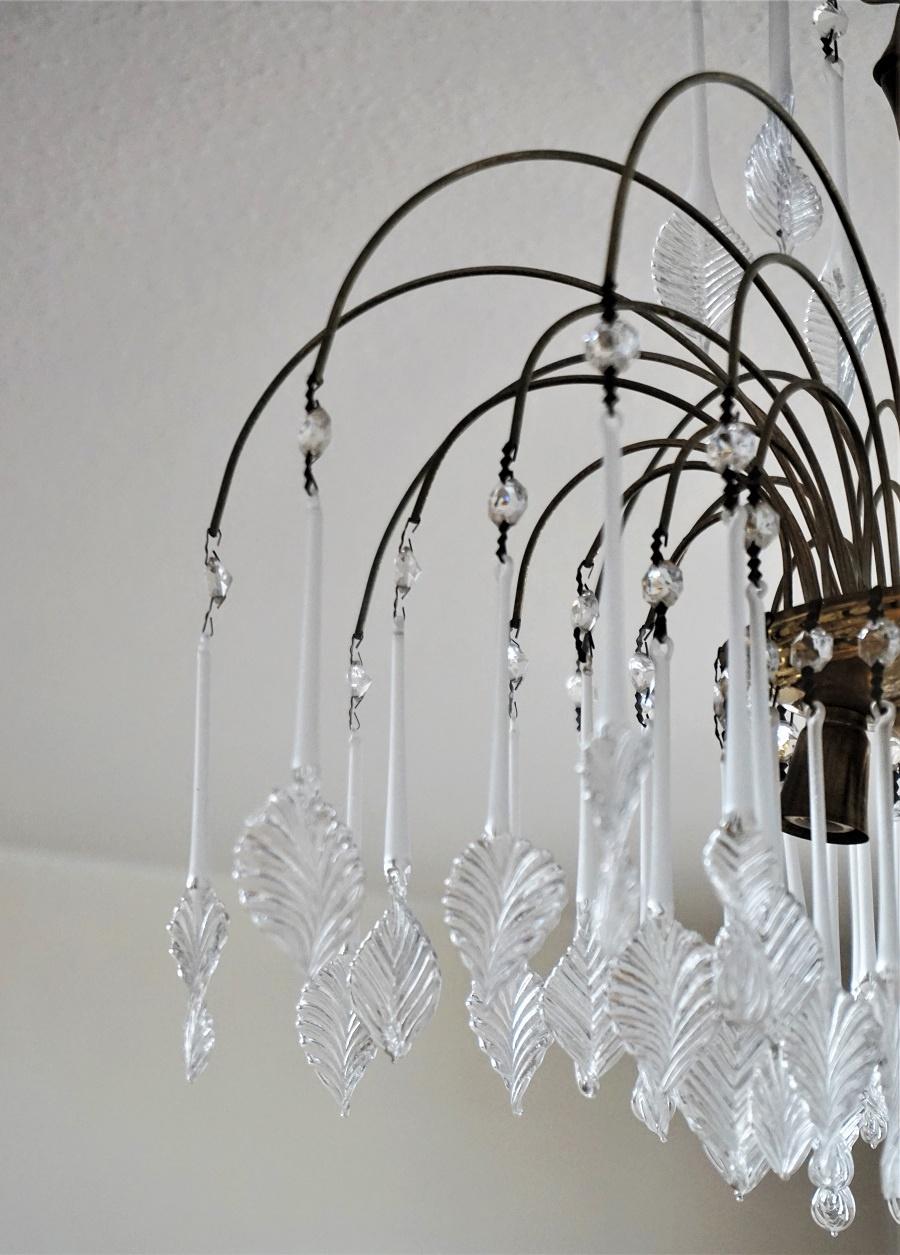 Italian Venini Style Chandelier with Murano Glass Leaves, 1960s 1