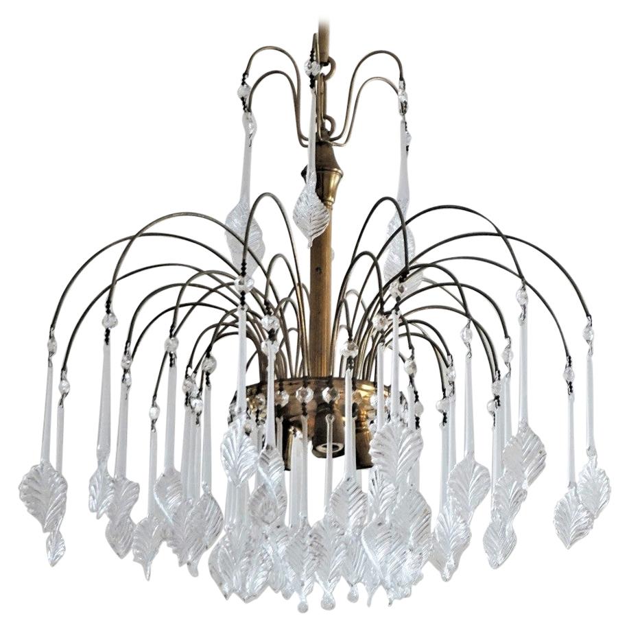 Italian Venini Style Chandelier with Murano Glass Leaves, 1960s