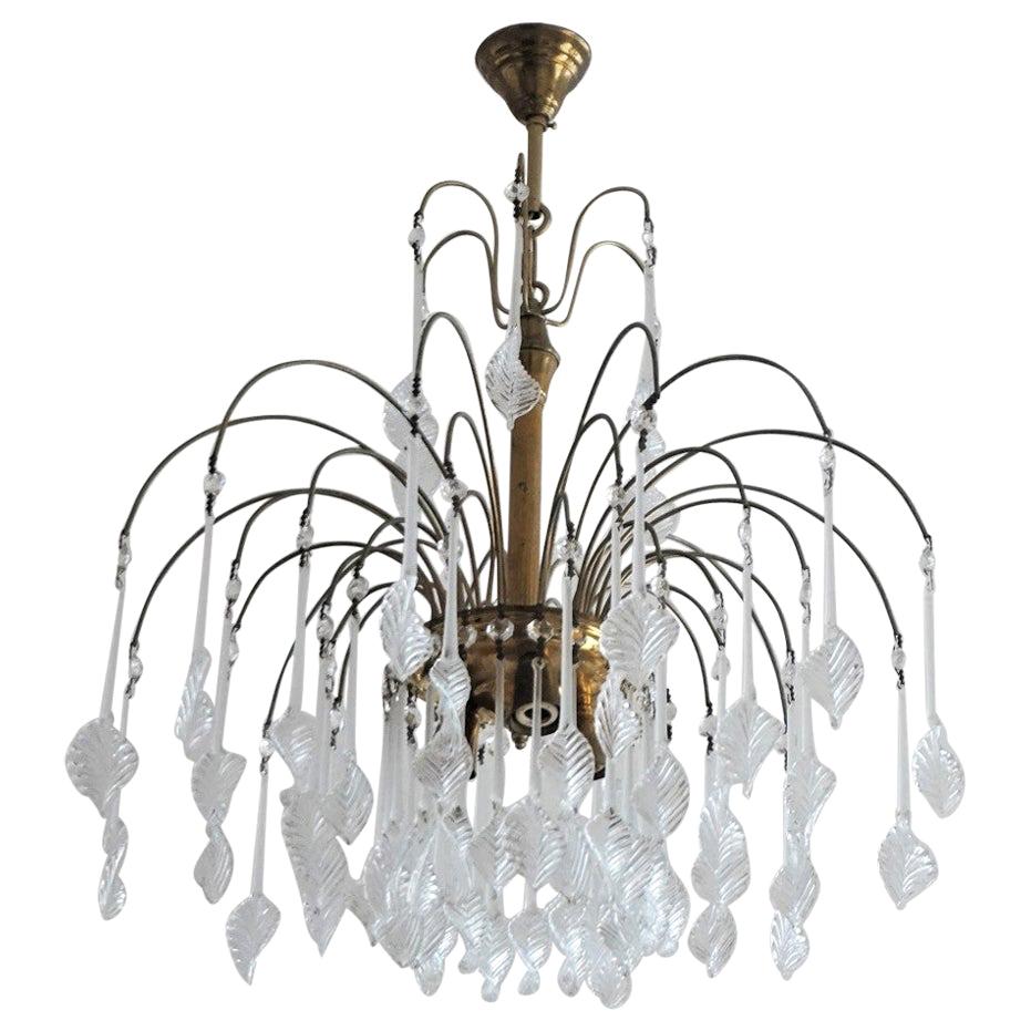 Italian Venini Style Chandelier with Murano Glass Leaves, 1960s