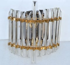 Italian Venini Style Crystal & Brass Large Sconce, Wall Light Mid-Century Modern