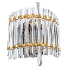 Vintage Italian Venini Style Crystal & Brass Large Sconce, Wall Light Mid-Century Modern