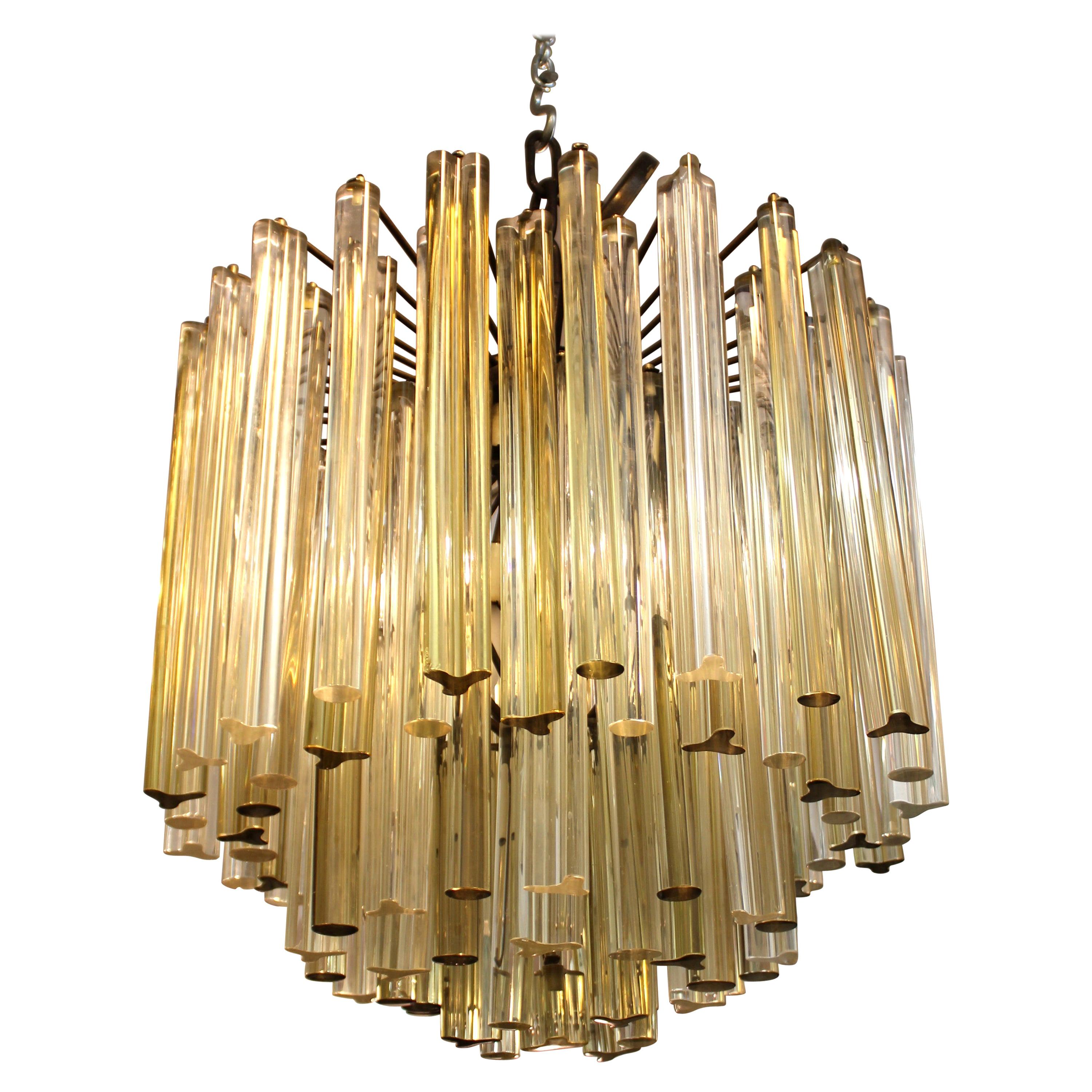Italian Venini Style Midcentury Murano Chandelier with Cut and Round Crystals