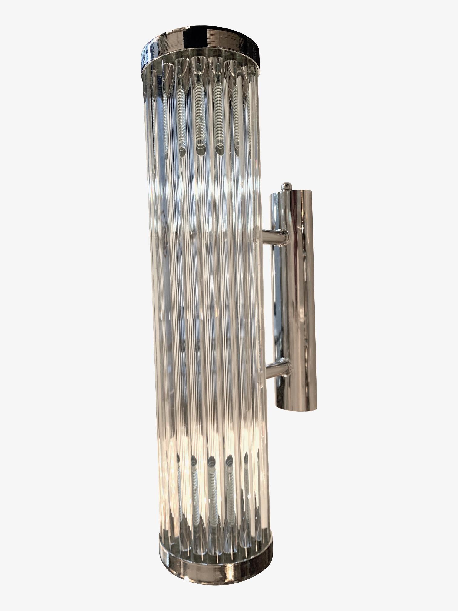 Italian Venini Style Murano Glass Rod, Wall Sconces with Chrome Fittings 5