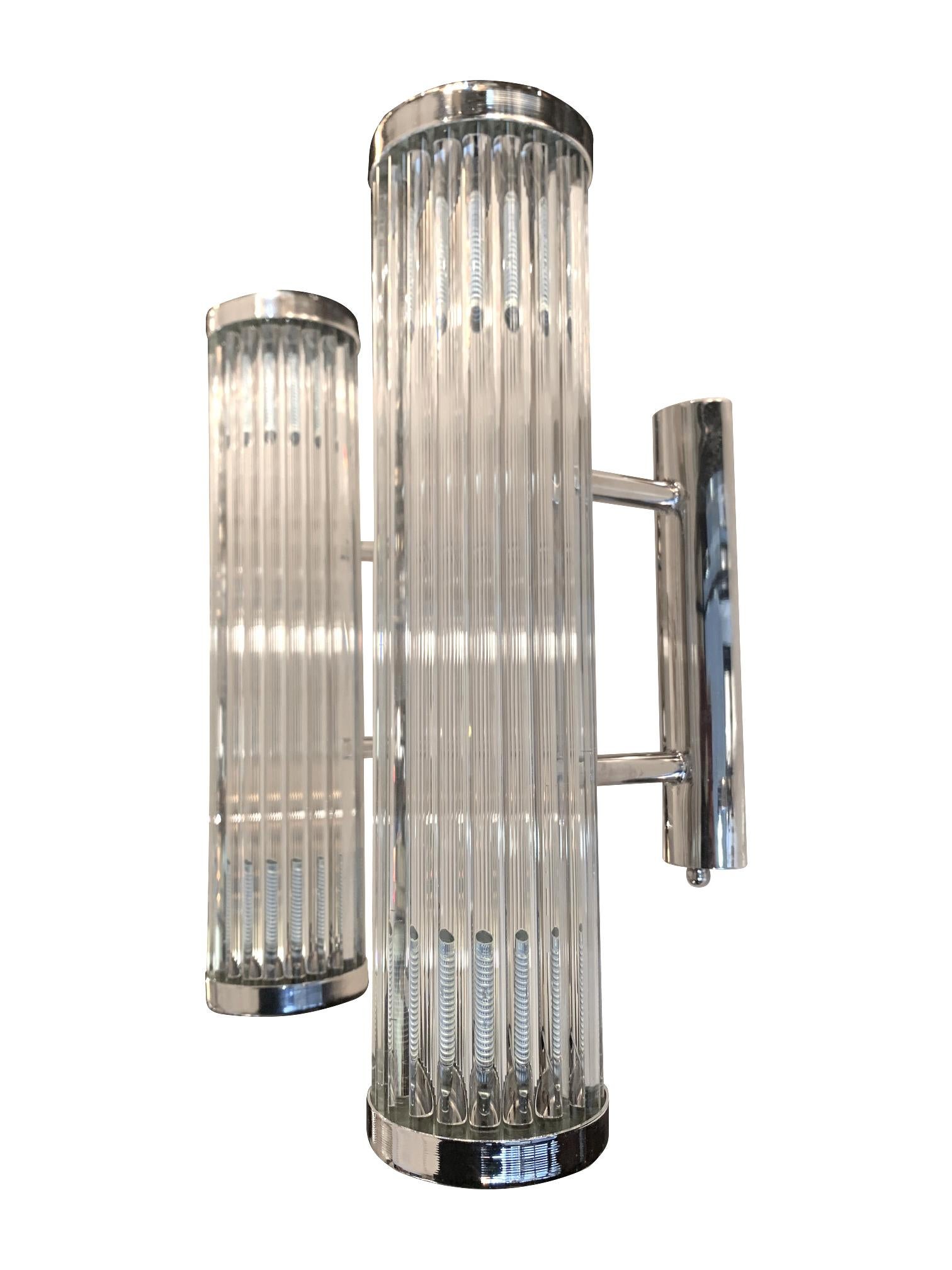 Italian Venini Style Murano Glass Rod, Wall Sconces with Chrome Fittings 2