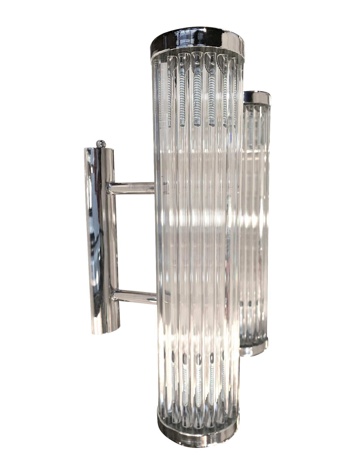 Italian Venini Style Murano Glass Rod, Wall Sconces with Chrome Fittings 3