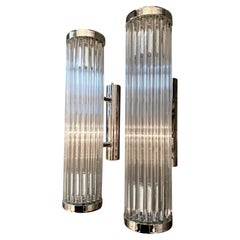 Italian Venini Style Murano Glass Rod, Wall Sconces with Chrome Fittings