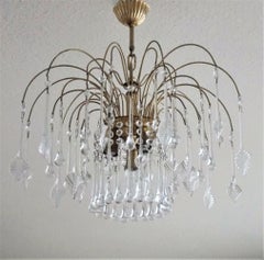 Araña italiana estilo Venini con hojas y gotas de cristal de Murano