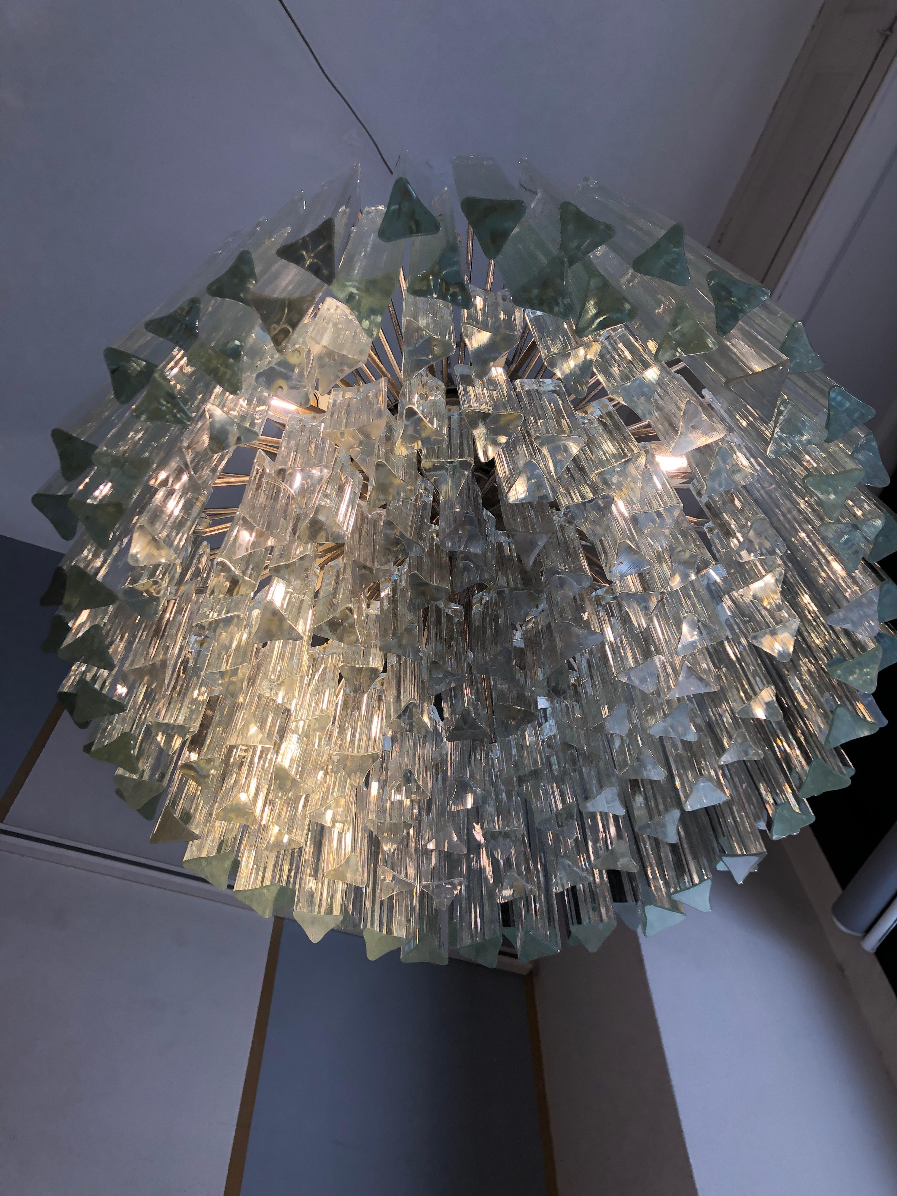 Art Glass Italian Venini Triedri Glass Rounded Chandelier, 1940s