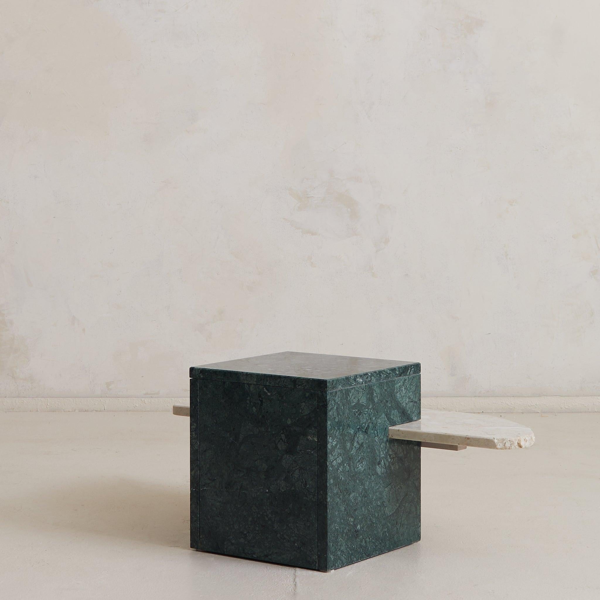 Modern Italian Verde Marble + Limestone Side Table, 1970s For Sale