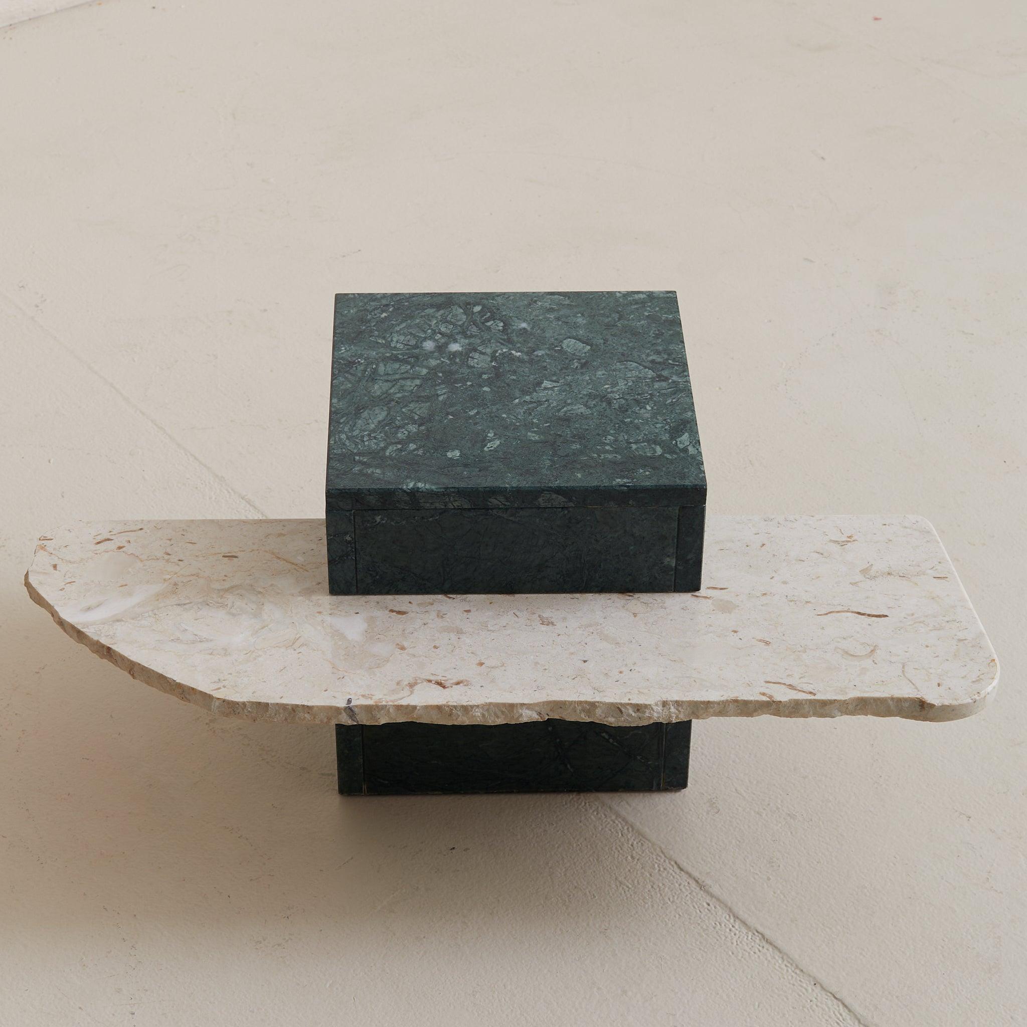 Italian Verde Marble + Limestone Side Table, 1970s In Good Condition For Sale In Chicago, IL
