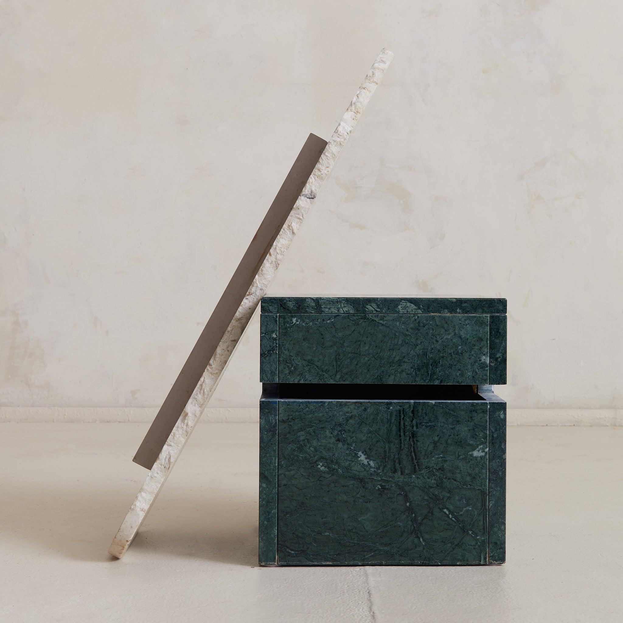 Stone Italian Verde Marble + Limestone Side Table, 1970s For Sale