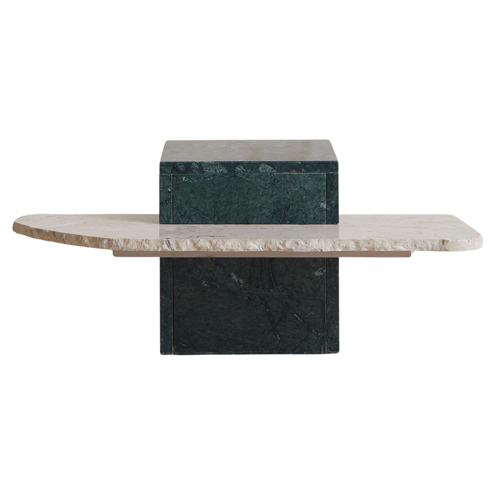 Italian Verde Marble + Limestone Side Table, 1970s For Sale