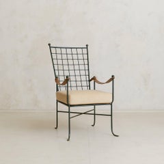 Italian Verdigris Iron Armchair with Ottoman, 1950s