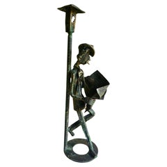  Italian Verdigris Wrought Iron & Brass Figure of Waiting and Readiing Gentleman