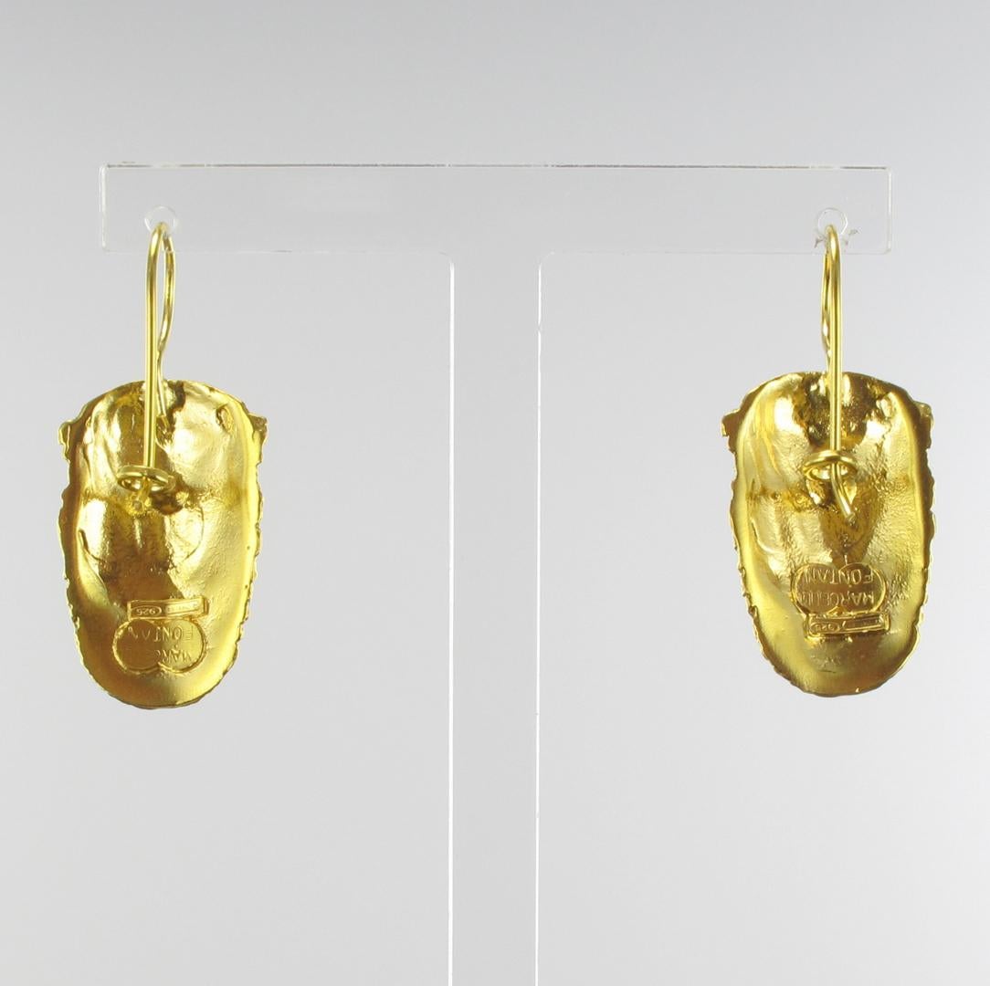 Italian Vermeil Antique Mask Drop Earrings In New Condition In Poitiers, FR