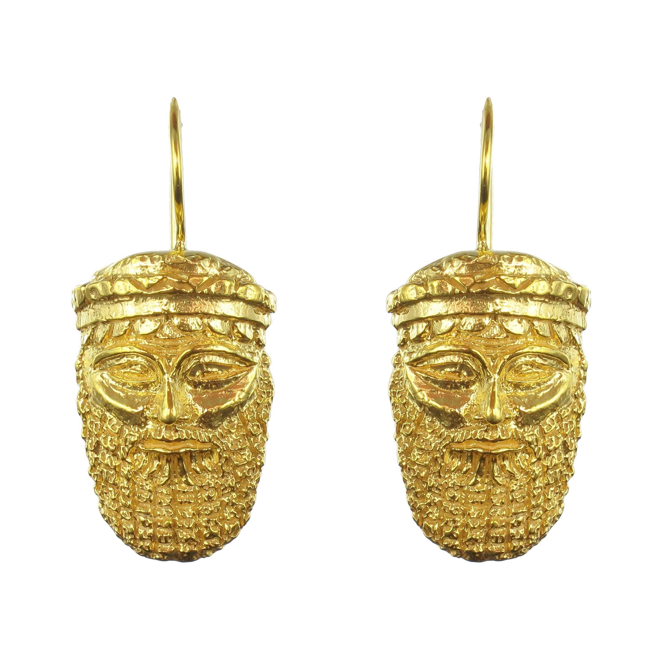 Italian Vermeil Antique Mask Drop Earrings