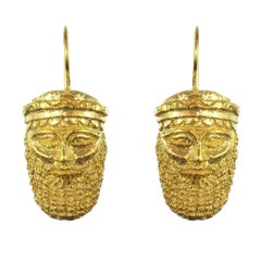 Italian Vermeil Antique Mask Drop Earrings