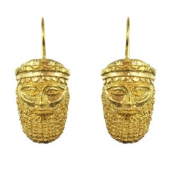 Italian Vermeil Antique Mask Drop Earrings