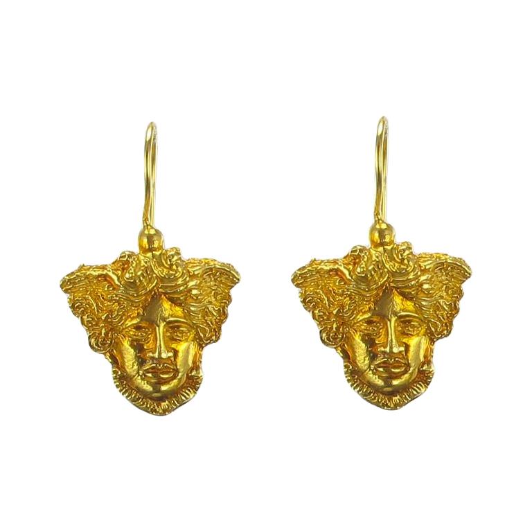 Italian Vermeil Antique Style Venetian Mask Drop Earrings