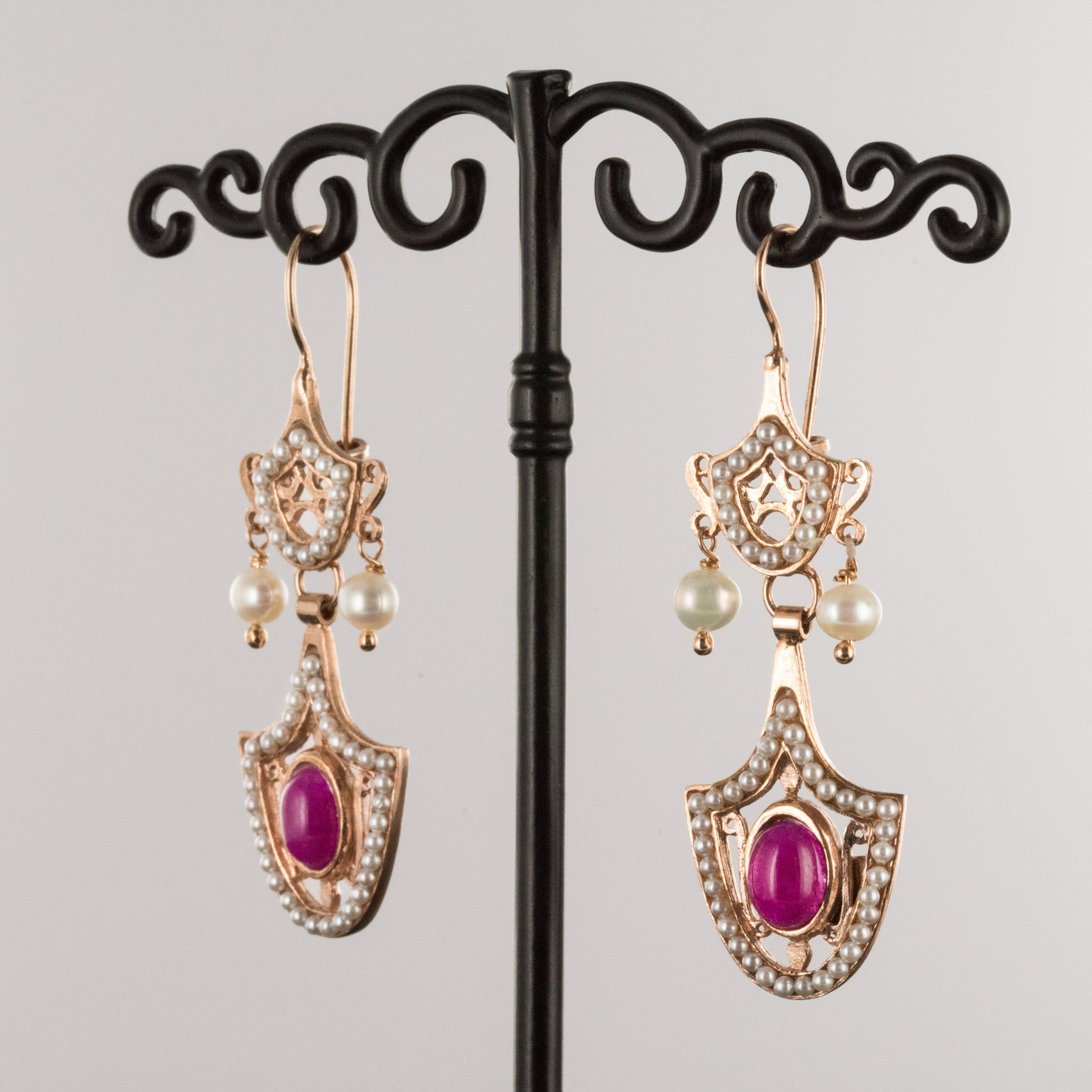 Greek Revival Italian Vermeil Glass Pearl Dangle Earrings