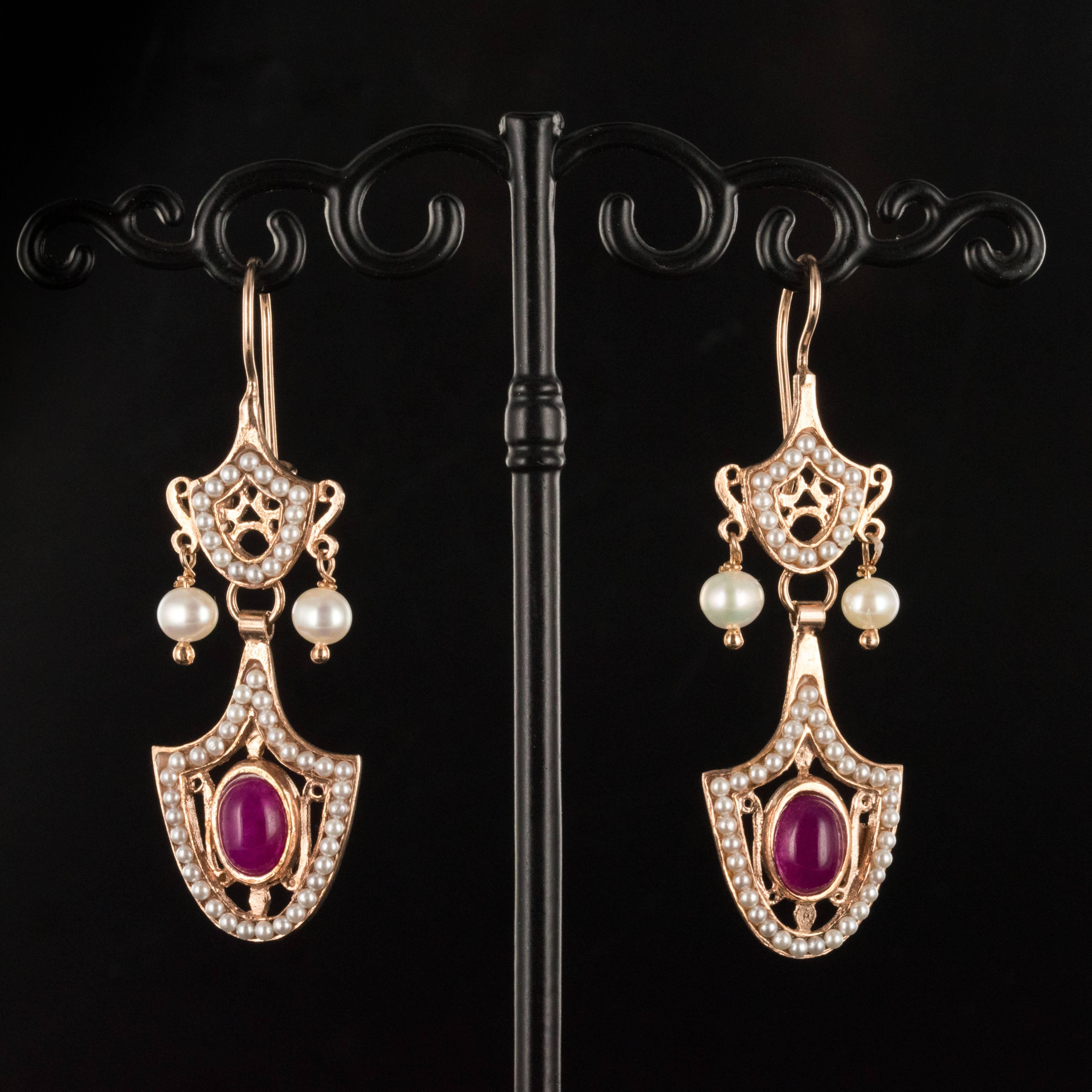 Italian Vermeil Glass Pearl Dangle Earrings In New Condition In Poitiers, FR