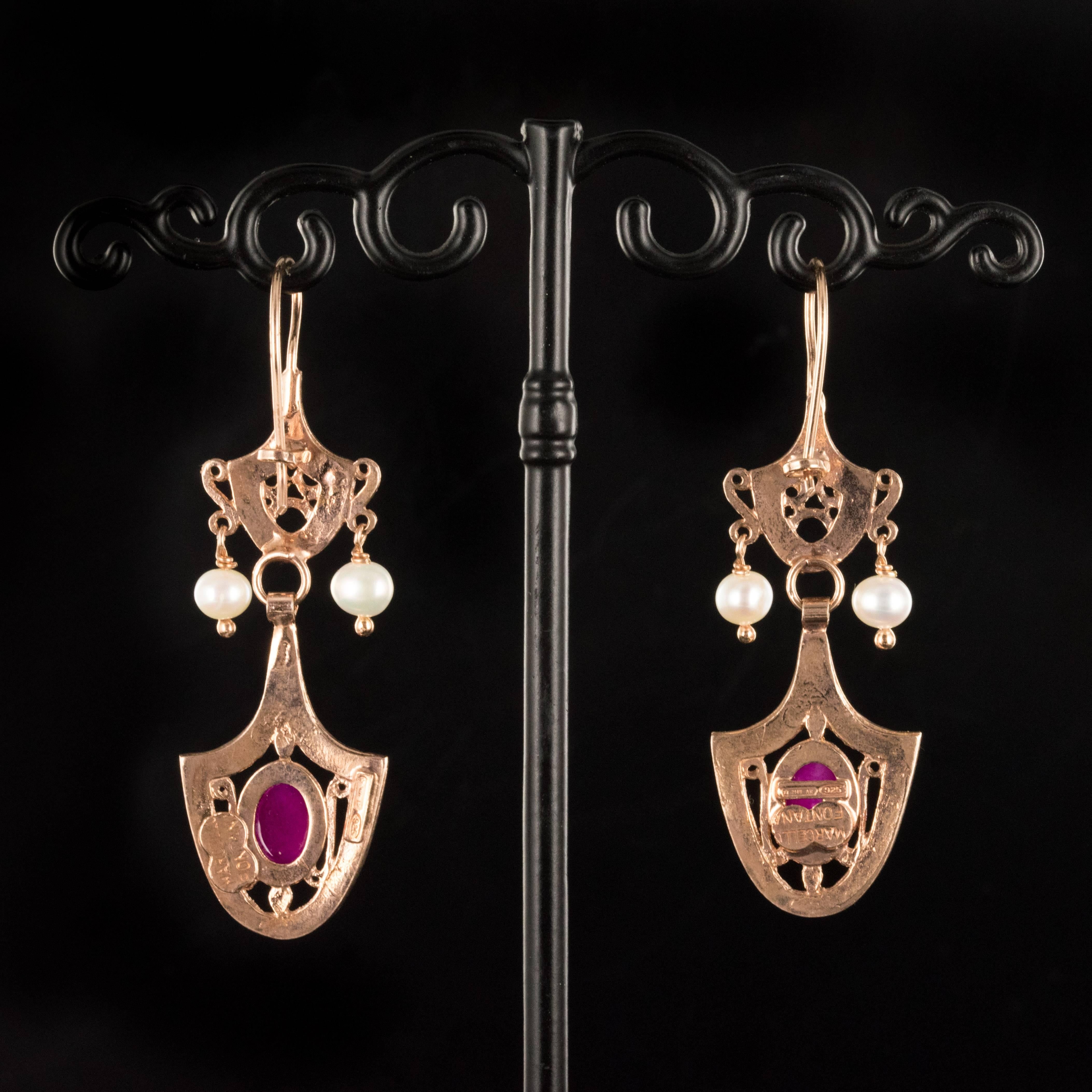 Italian Vermeil Glass Pearl Dangle Earrings 1
