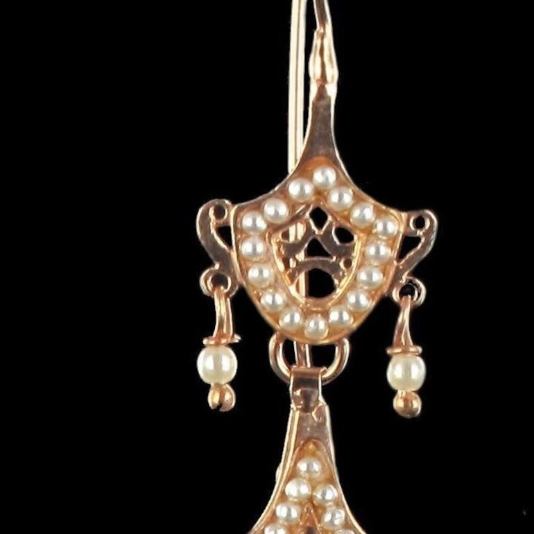 Italian Vermeil Glass White Pearl Dangle Earrings In New Condition In Poitiers, FR