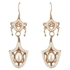 Italian Vermeil Glass White Pearl Dangle Earrings