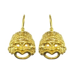 Italian Vermeil Grimacing Mask Drop Earrings