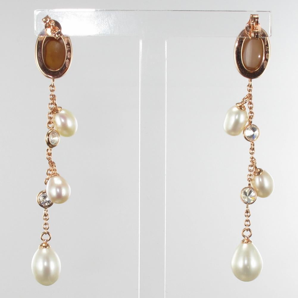 Italian Vermeil Shell Cameo Pearls Crystal Dangle Earrings im Zustand „Neu“ in Poitiers, FR