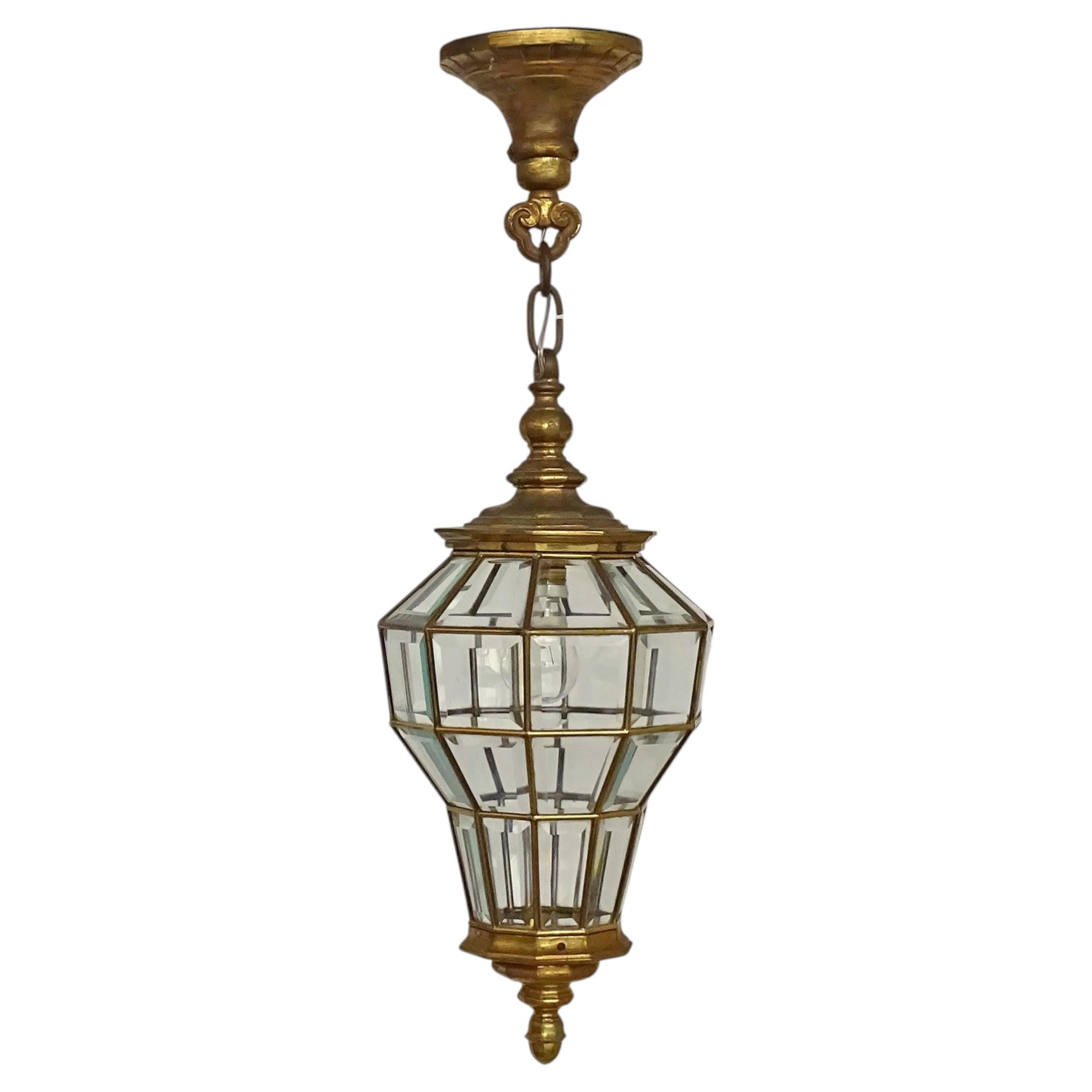 Italian Versaille Style Brass and Glass Hall Lantern, 1930s