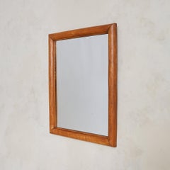 Italian Vertical Rectangular Wall Mirror with Chamfered Wood Frame, 1950s