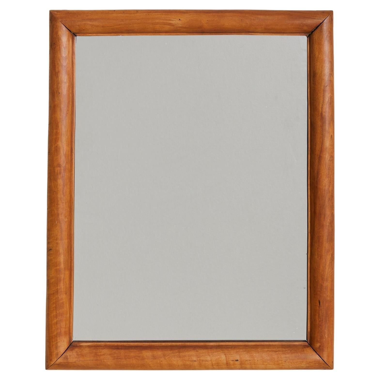 Italian Vertical Rectangular Wall Mirror with Chamfered Wood Frame, 1950s