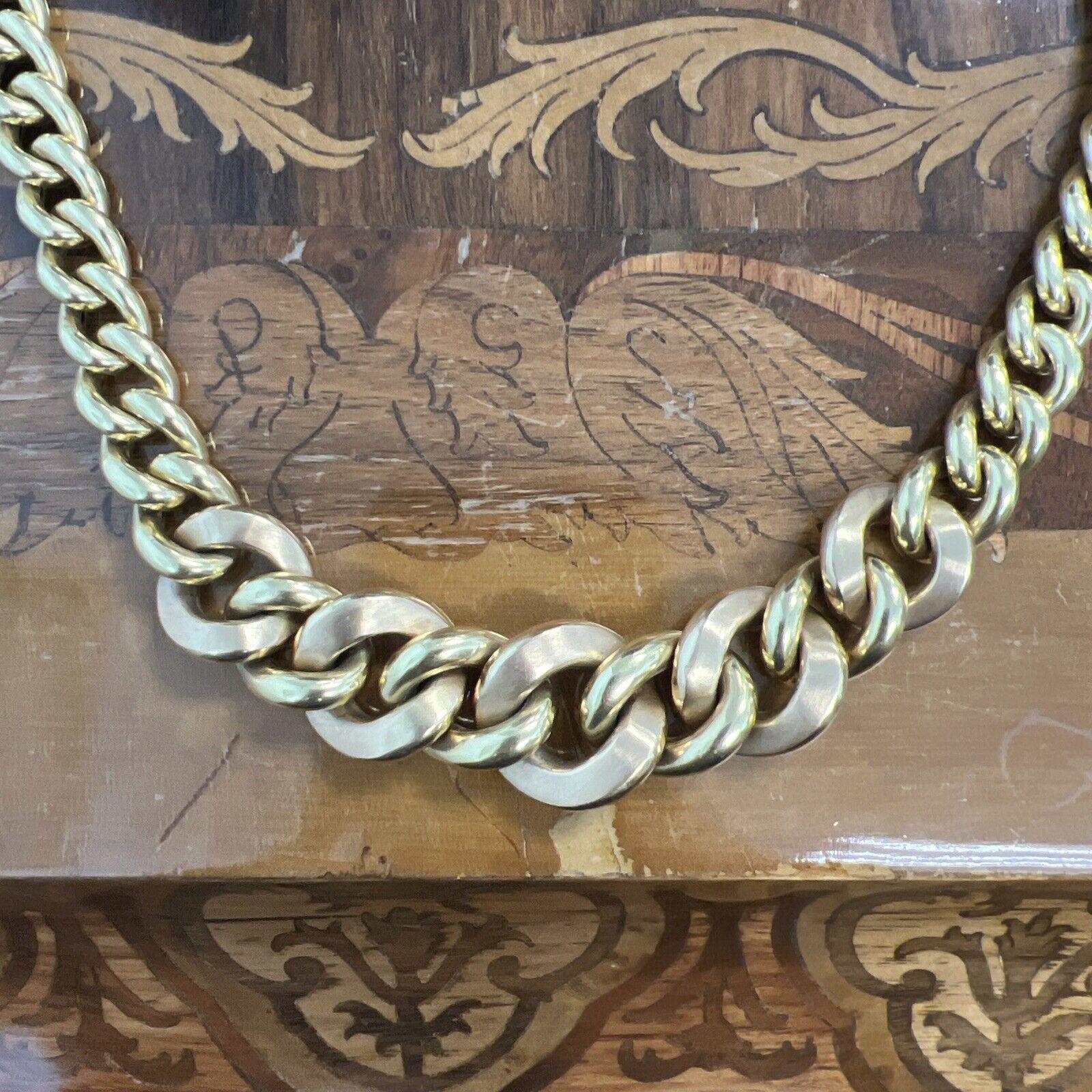 ITALIAN Vesentini 18k Yellow & Rose Gold Curb Link Chain Necklace Vintage 1970s 1