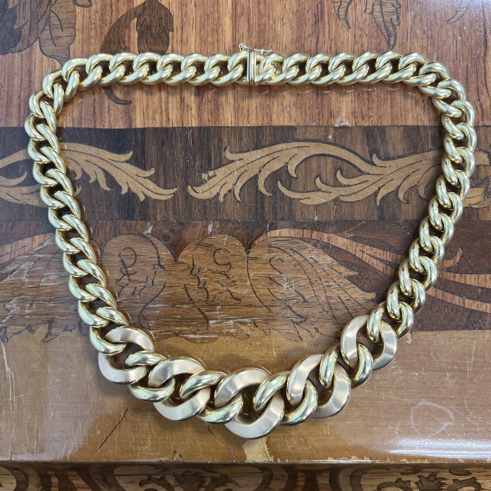 ITALIAN Vesentini 18k Yellow & Rose Gold Curb Link Chain Necklace Vintage 1970s 3