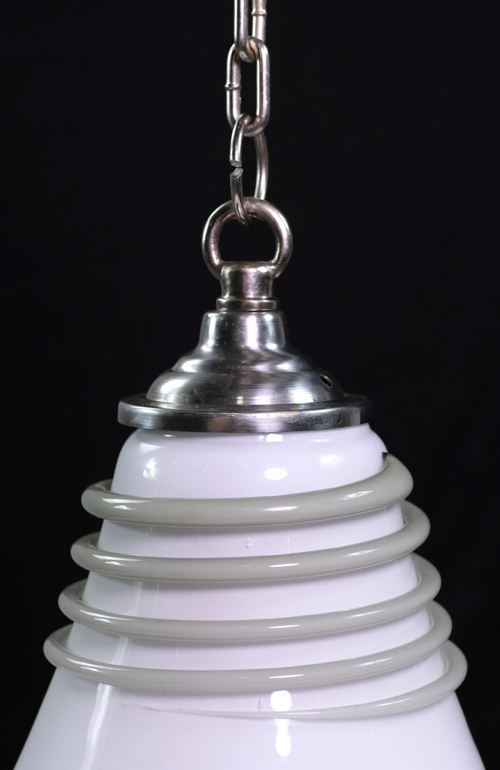 20th Century Italian Vetri Murano Glass Coil Top Pendant Light with Hanging Nickel Chain