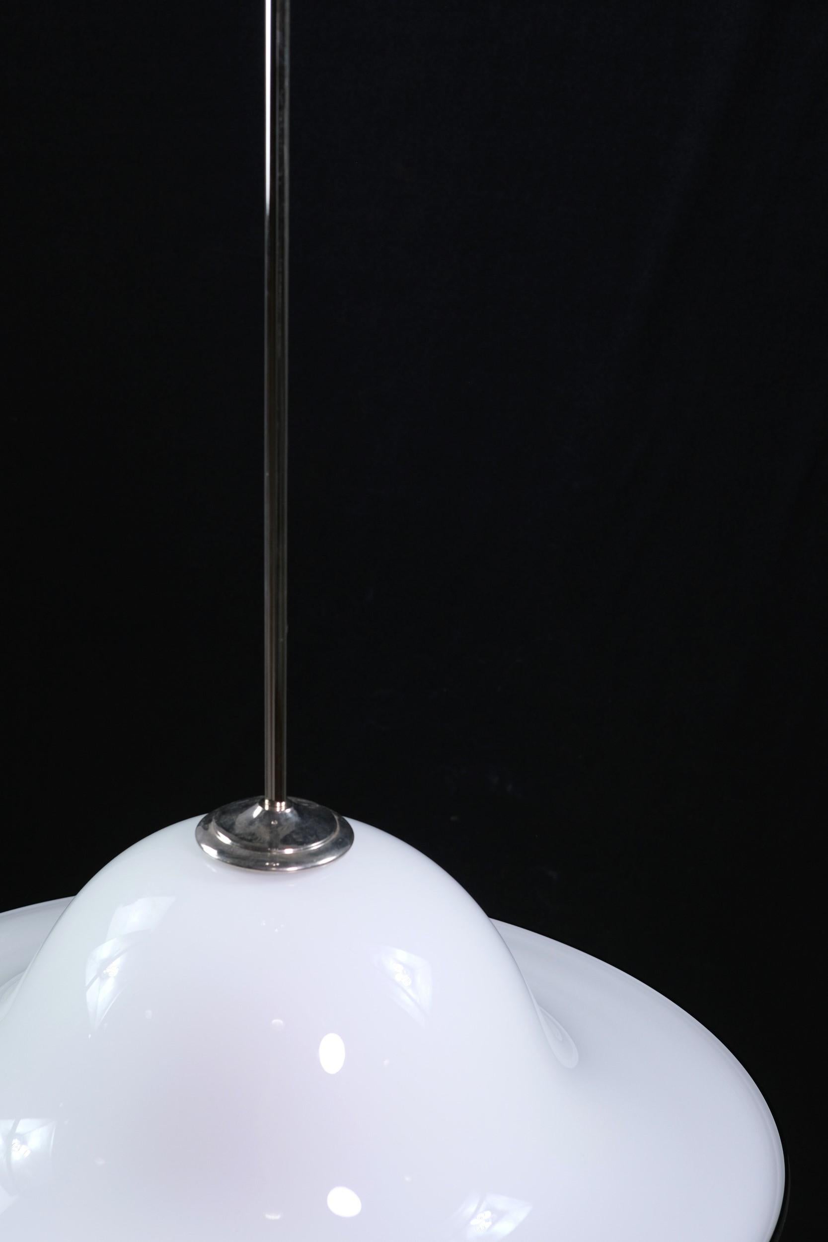 Italian Vetri Murano White Glass Pendant Light Nickel Finish Hardware 4