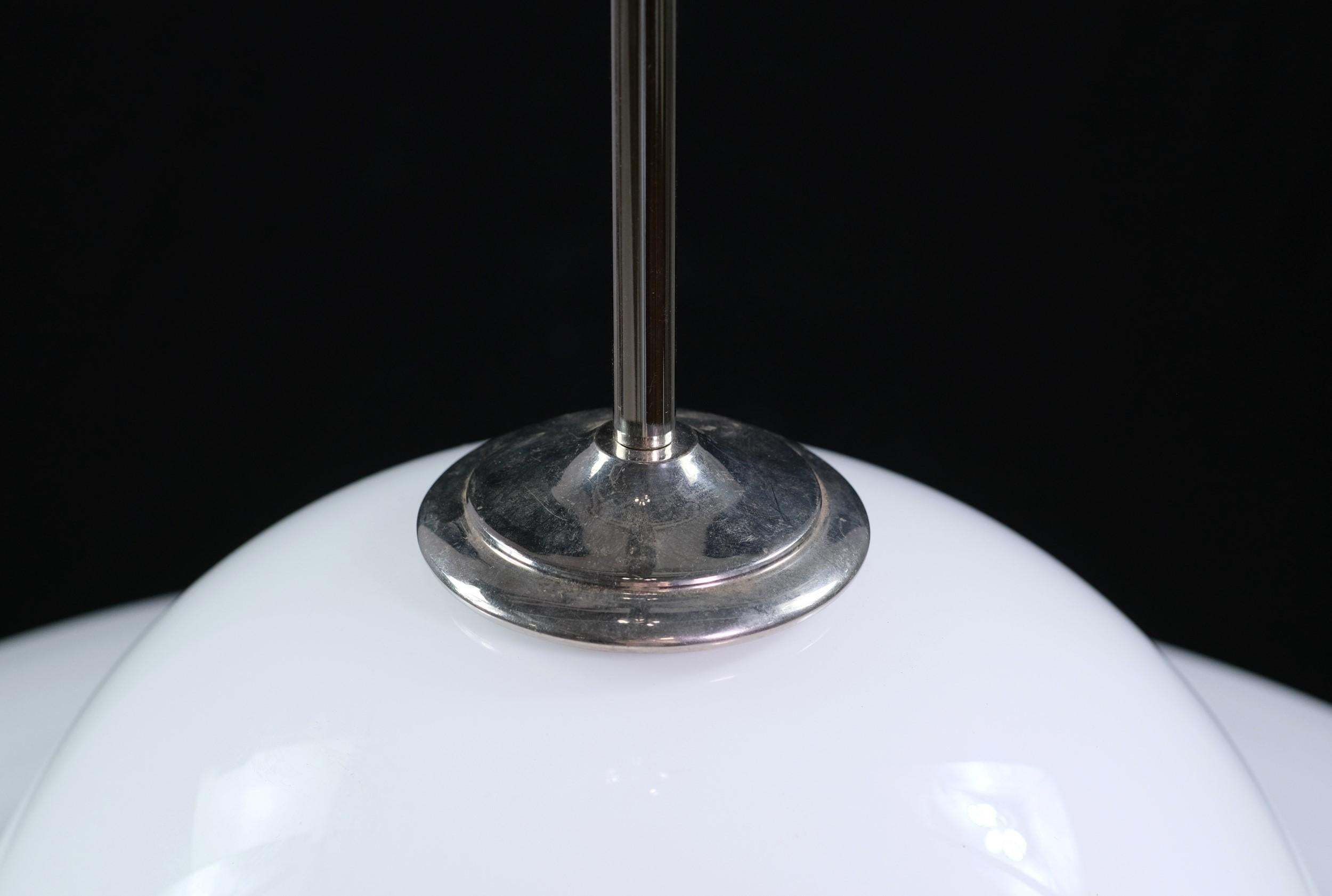 20th Century Italian Vetri Murano White Glass Pendant Light Nickel Finish Hardware