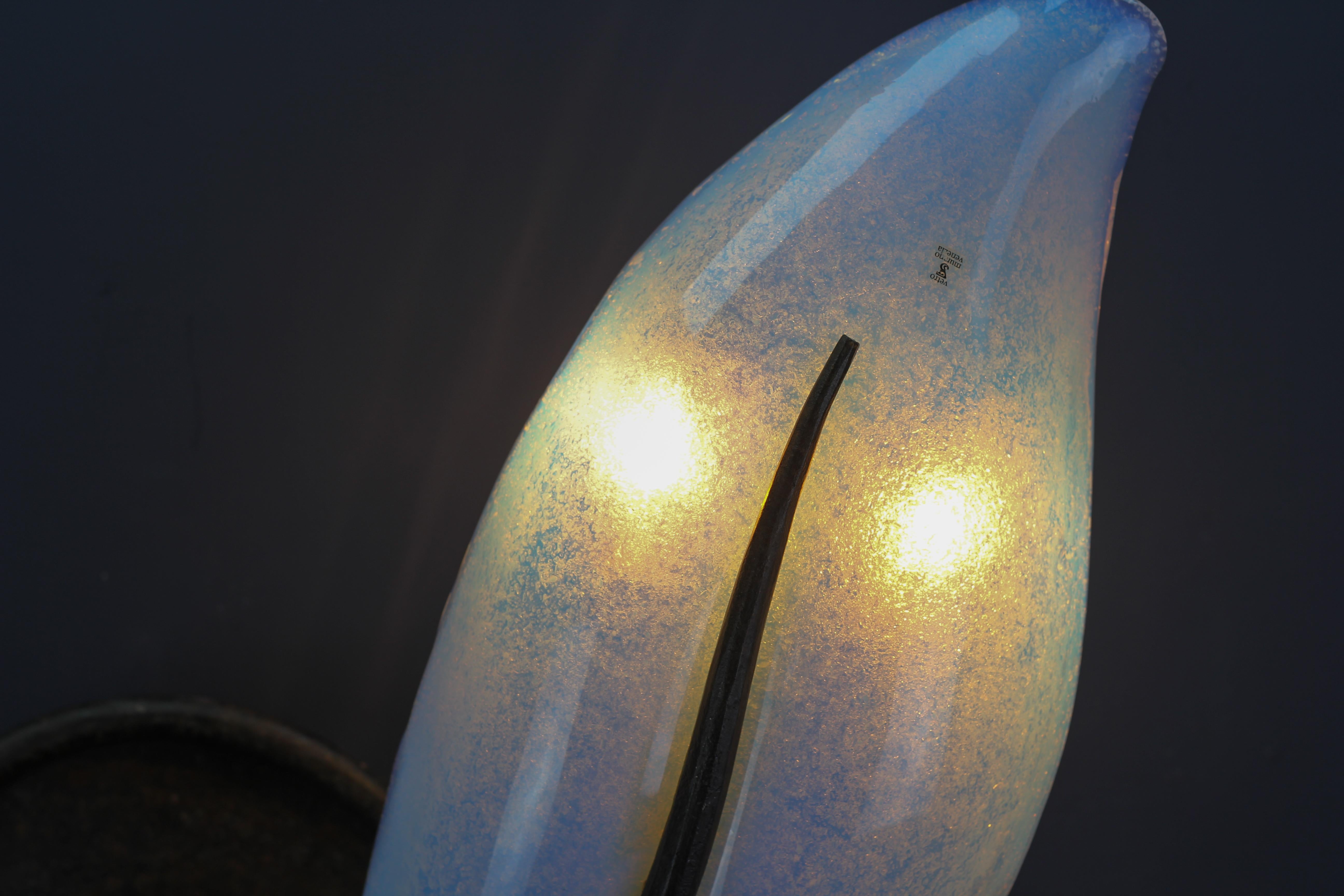 Late 20th Century Italian Vetro Murano Venezia Opalescent Glass and Wrought Iron Wall Light For Sale